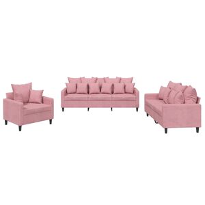 vidaXL 3-tlg. Sofagarnitur mit Kissen Rosa Samt