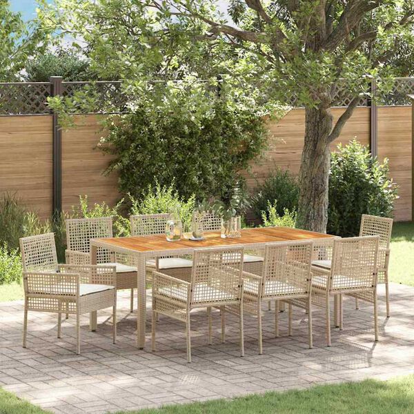 vidaXL Garten Essgruppe 9 pcs Beige Poly-Rattan