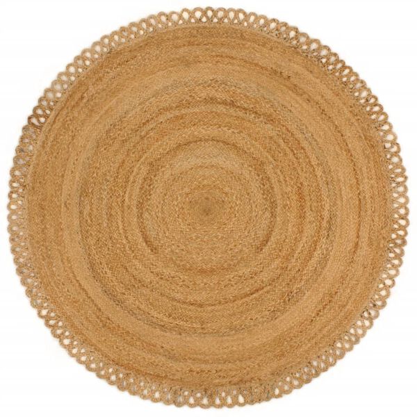 vidaXL Teppich Geflochten mit Wellenrand 150 cm Jute Rund