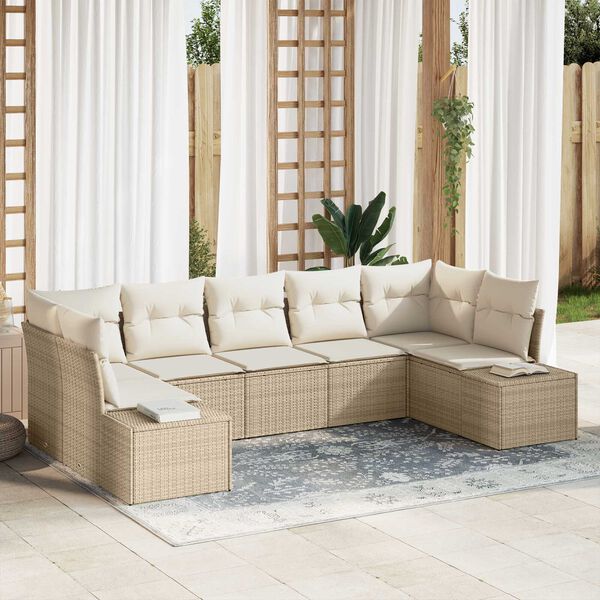 vidaXL Gartensofa-set mit Kissen 7 pcs Beige Poly-Rattan