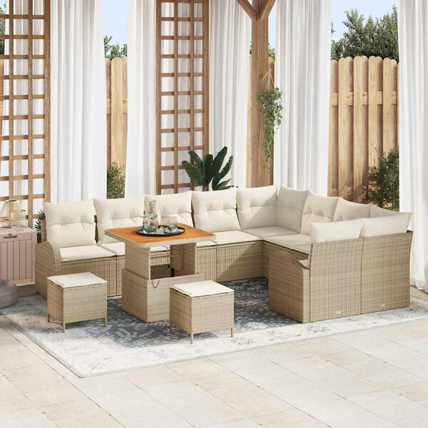 vidaXL Gartensofa-set mit Kissen 12 pcs Beige Poly-Rattan