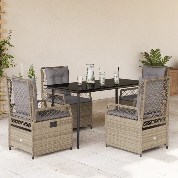 vidaXL 5-tlg. Garten-Essgruppe mit Kissen Beige Poly Rattan
