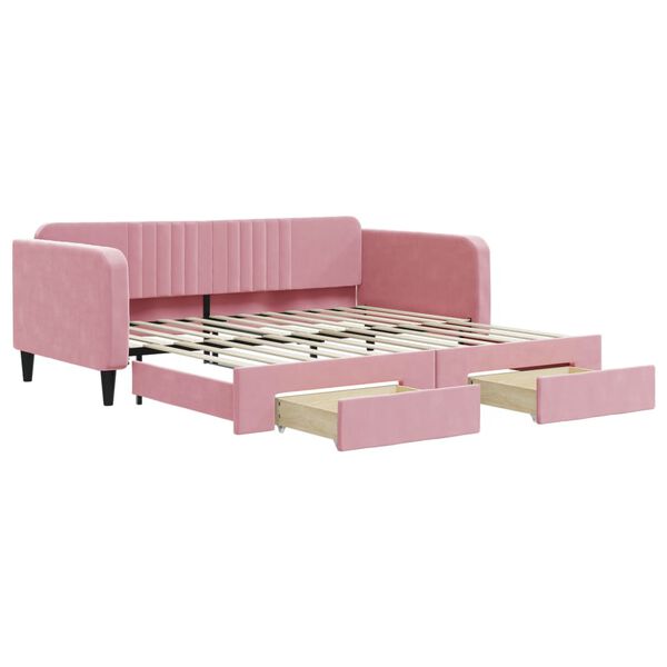 vidaXL Tagesbett Ausziehbar mit Schubladen Rosa 100x200 cm Samt