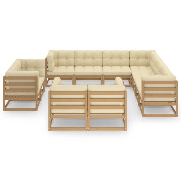 vidaXL 11-tlg. Garten-Lounge-Set mit Kissen Honigbraun Massivholz