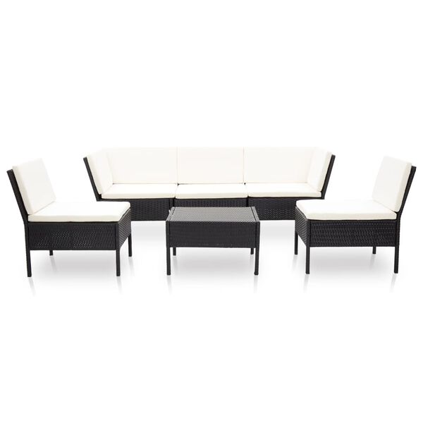 vidaXL 6-tlg. Garten-Lounge-Set mit Auflagen Poly Rattan Schwarz