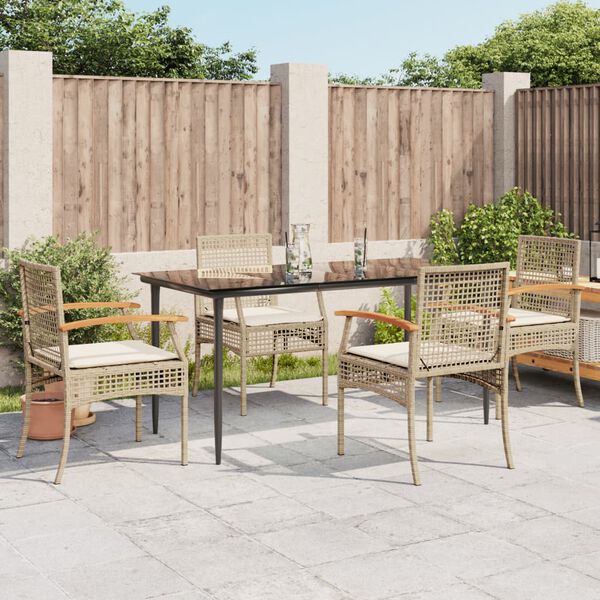 vidaXL 5-tlg. Garten-Essgruppe mit Kissen Beige Poly Rattan