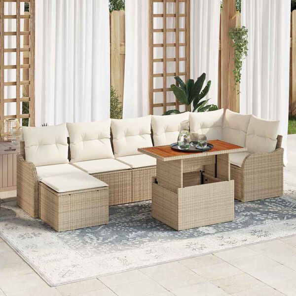 vidaXL Garten-Sofa-Set mit Kissen mit Speicher 8 pcs Beige und Creme