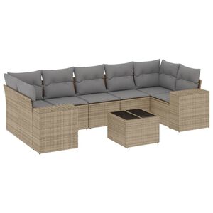 vidaXL 8-tlg. Garten-Sofagarnitur mit Kissen Beige Poly Rattan