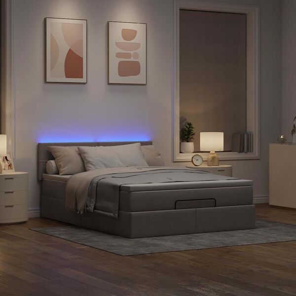 vidaXL Ottomanische Bett mit Matratze & LEDs Taupe 140x190 cm Stoff