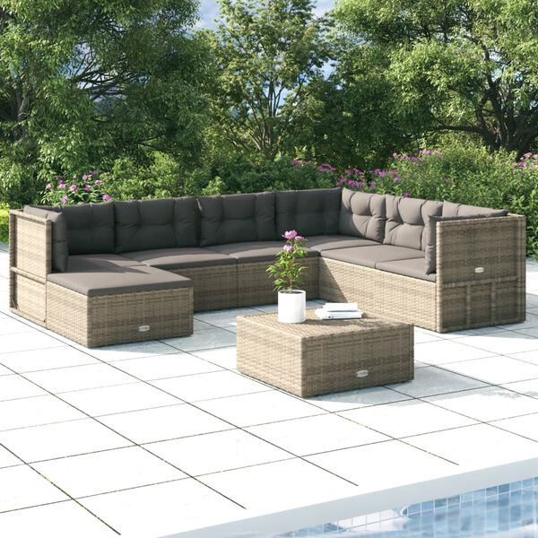 vidaXL 7-tlg. Garten-Lounge-Set mit Kissen Grau Poly Rattan
