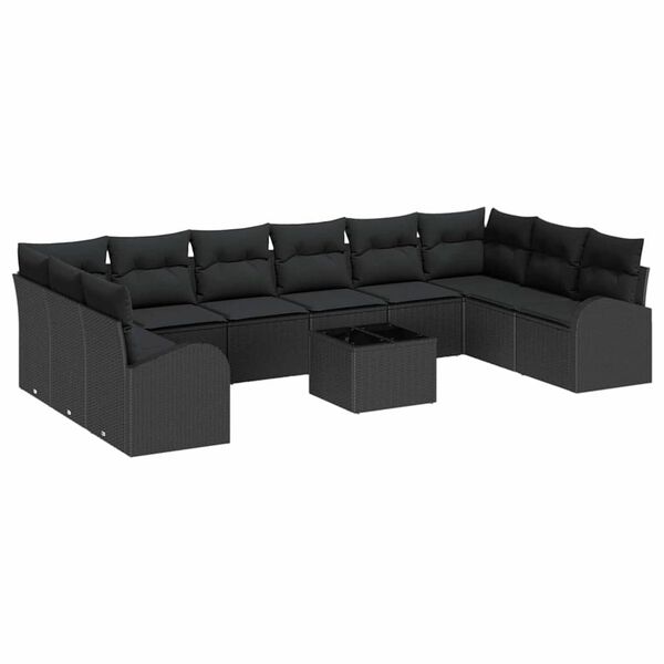 vidaXL Sofa Set mit Kissen mit Speicher 11 pcs Schwarz Poly-Rattan