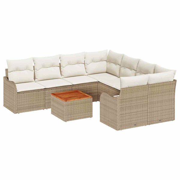 vidaXL Gartensofa-set mit Speicher 9 pcs Beige und Creme Poly-Rattan