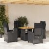 vidaXL 5-tlg. Garten-Essgruppe mit Kissen Schwarz Poly Rattan