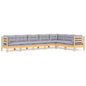 vidaXL 7-tlg. Garten-Lounge-Set mit Grauen Kissen Kiefer Massivholz
