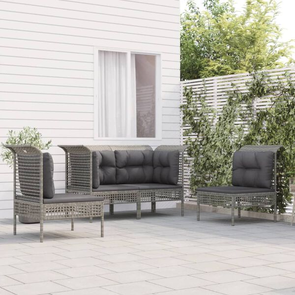 vidaXL 4-tlg. Garten-Lounge-Set mit Kissen Grau Poly Rattan