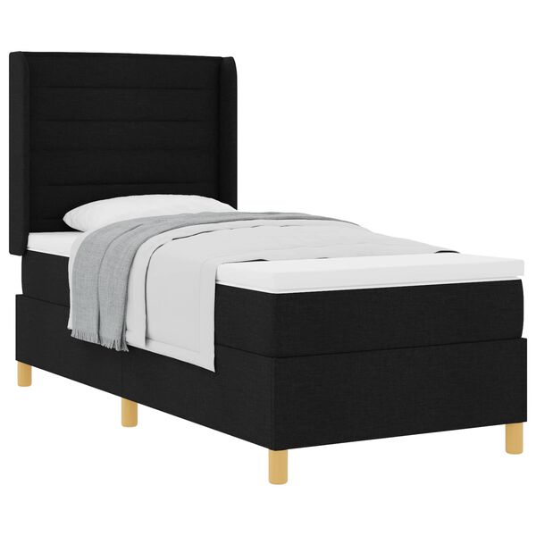 vidaXL Boxspringbett mit Matratze Schwarz 90 x 190 cm Stoff