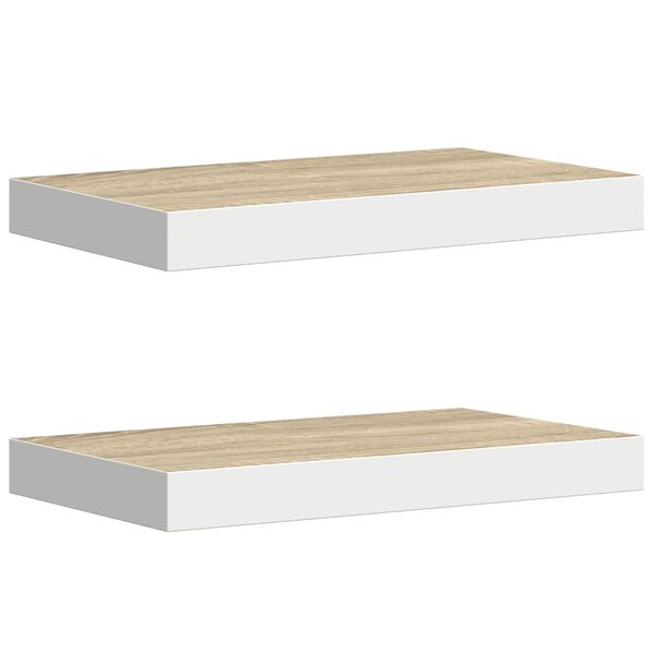 vidaXL Schweberegale 2 Stk. Eichen-Optik und Wei&szlig; 40x23x3,8 cm MDF