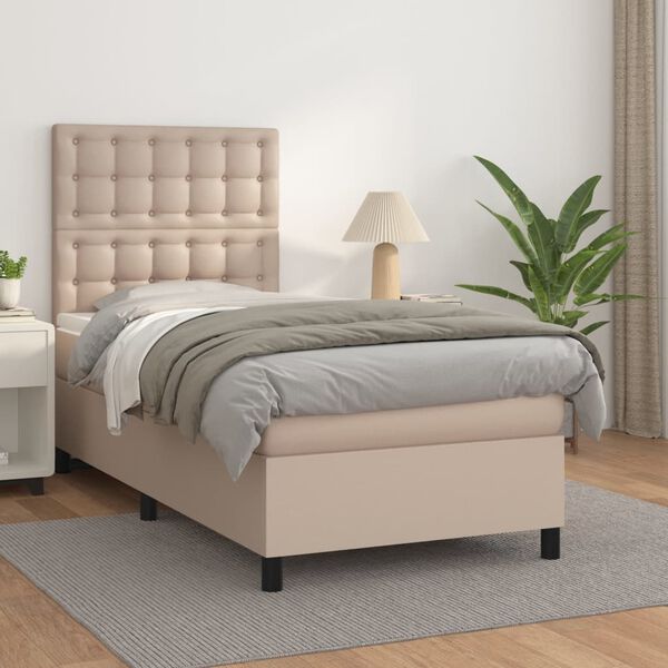 vidaXL Boxspringbett mit Matratze Cappuccino-Braun 90x190cm Kunstleder