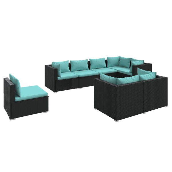 vidaXL 8-tlg. Garten-Lounge-Set mit Kissen Poly Rattan Schwarz