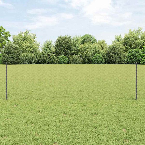 vidaXL Zaun mit Pfosten Grau 0,6 x 25 m Stahl und PVC