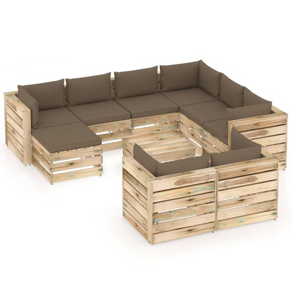 vidaXL 10-tlg. Garten-Lounge-Set mit Kissen Gr&uuml;n Impr&auml;gniertes Holz
