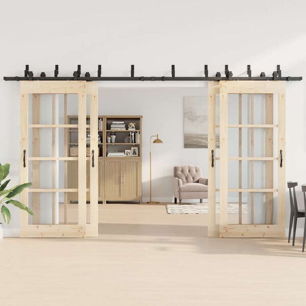 vidaXL Schiebet&uuml;rbeschlag-Set 400 cm Stahl Schwarz