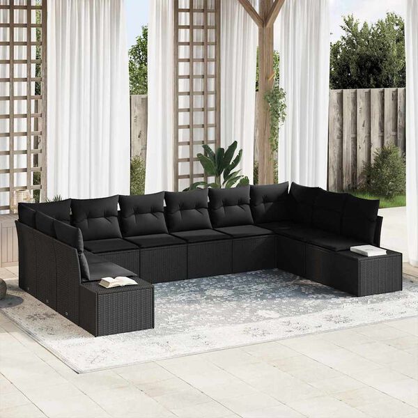 vidaXL Gartensofa-set mit Kissen 10 pcs Schwarz Poly-Rattan