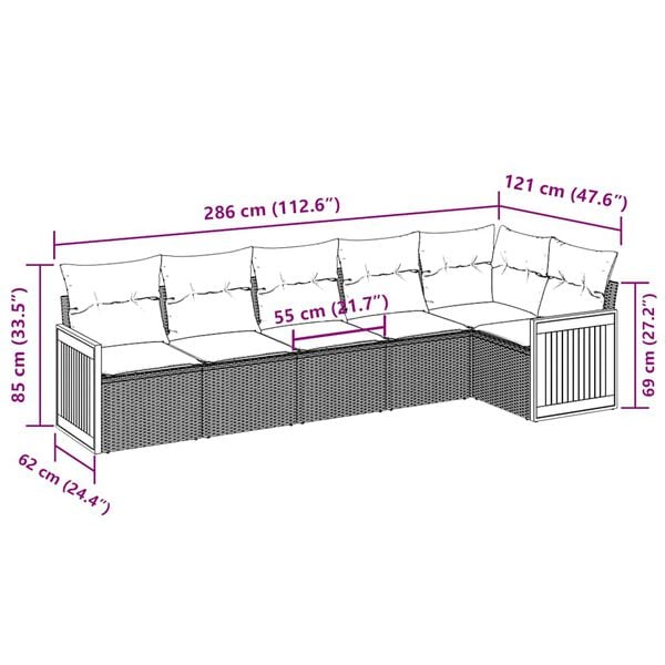 vidaXL 6-tlg. Garten-Sofagarnitur mit Kissen Schwarz Poly Rattan