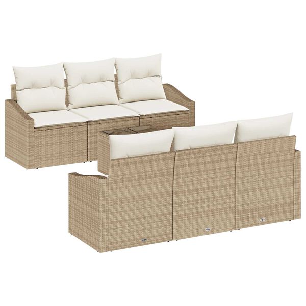 vidaXL Sofa Set mit Kissen 7 pcs Beige und Creme Poly-Rattan