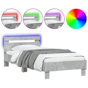 vidaXL Bettgestell mit Kopfteil und LED-Leuchten Betongrau 90x200 cm