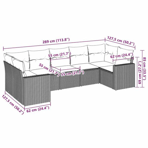 vidaXL 7-tlg. Garten-Sofagarnitur mit Kissen Braun Poly Rattan