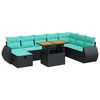 vidaXL 9-tlg. Garten-Sofagarnitur mit Kissen Braun Poly Rattan Akazie