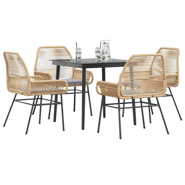 vidaXL 5-tlg. Garten-Essgruppe mit Kissen Braun Poly Rattan Glas