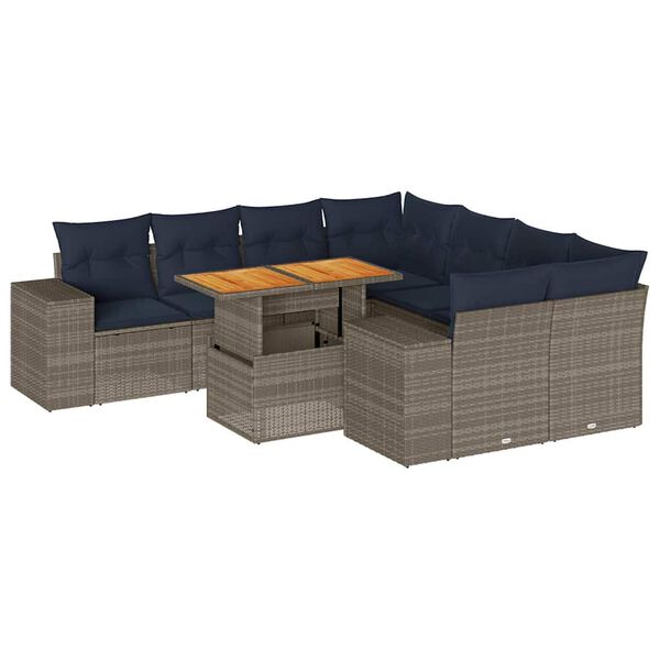 vidaXL 9-tlg. Garten-Sofagarnitur mit Kissen Grau Poly Rattan