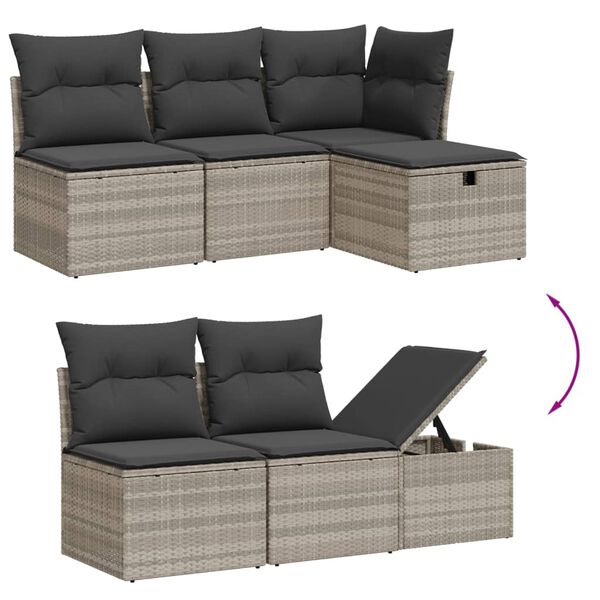 vidaXL 11-tlg. Garten-Sofagarnitur mit Kissen Hellgrau Poly Rattan