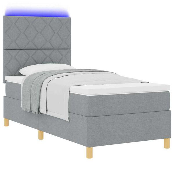 vidaXL LED Boxspringbett mit Matratze Hellgrau 90 x 190 cm Stoff