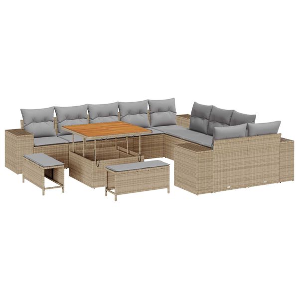 vidaXL Gartensofa-set mit Kissen 13 pcs Beige Poly-Rattan