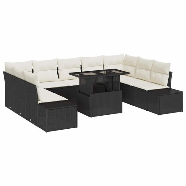 vidaXL Garten-Sofa-Set mit Kissen 10 pcs Schwarz und Creme