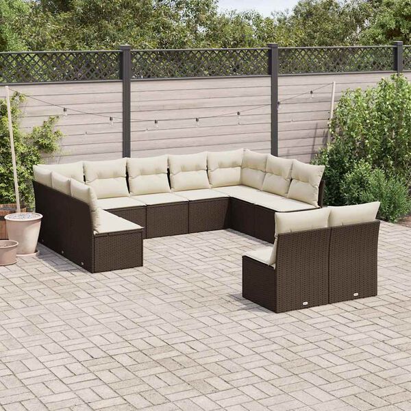 vidaXL 11-tlg. Garten-Sofagarnitur mit Kissen Braun Poly Rattan