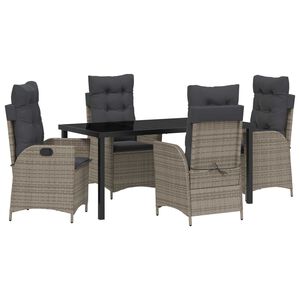 vidaXL Garten Essgruppe mit Kissen 5 pcs Grau Poly-Rattan