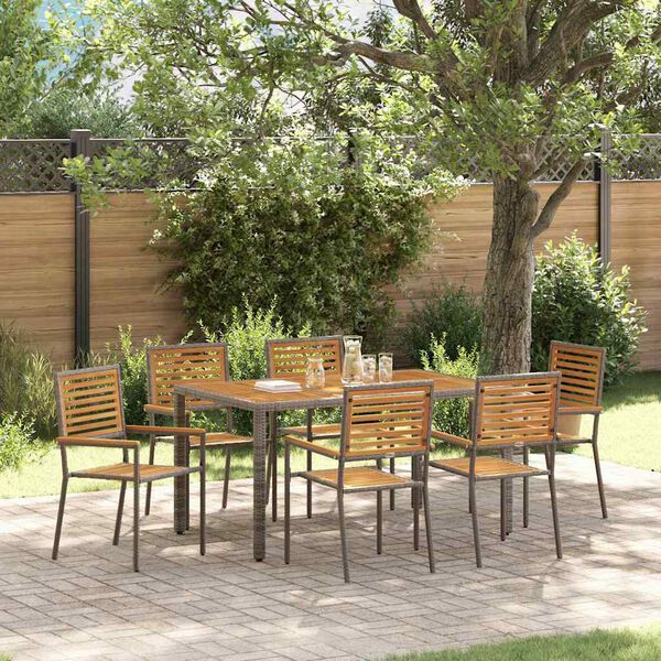 vidaXL Garten Essgruppe 7 pcs Grau und Braun Poly-Rattan