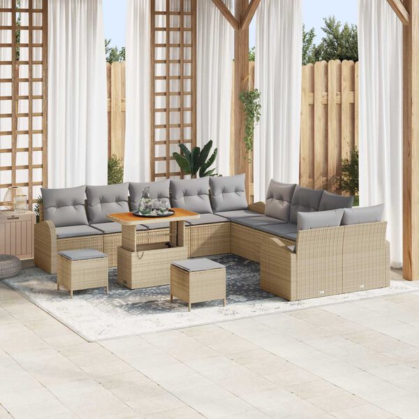 vidaXL Garten-Sofa-Set mit Kissen 13 pcs Beige Poly Rattan