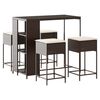 vidaXL 5-tlg. Gartenbar-Set mit Kissen Braun Poly Rattan