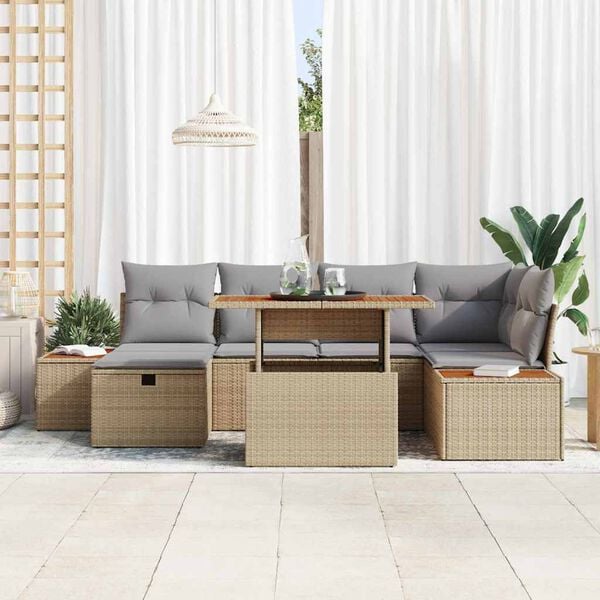 vidaXL Garten-Sofa-Set 7 pcs Beige Poly-Rattan