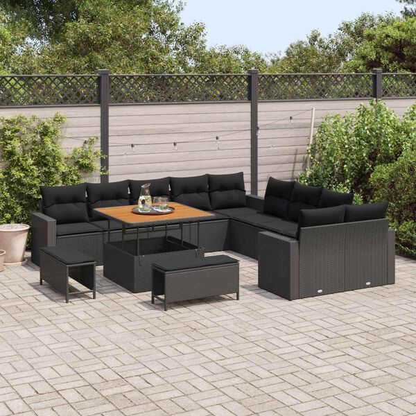 vidaXL Gartensofa-set 13 pcs Schwarz Poly-Rattan