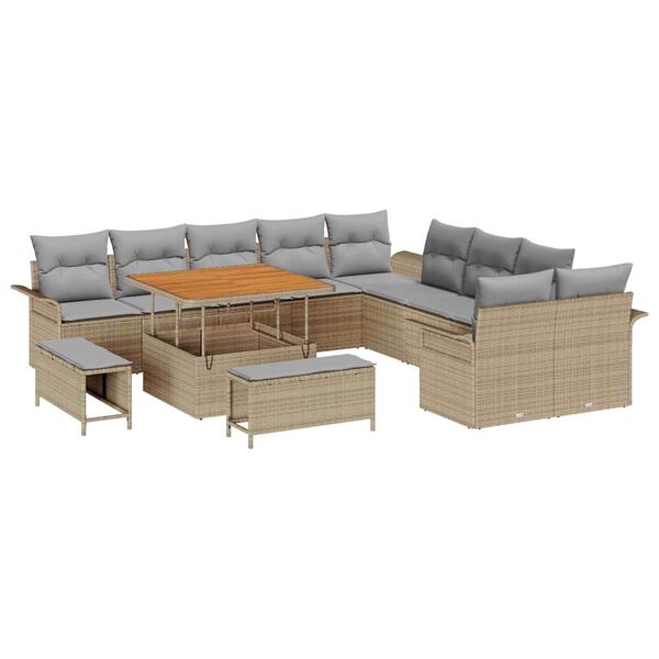 vidaXL Garten-Sofa-Set mit Kissen mit Kissen 13 pcs Beige und Hellgrau