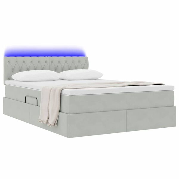 vidaXL Bett mit Stauraum und LED mit LED Hellgrau 140 x 200 cm Samt