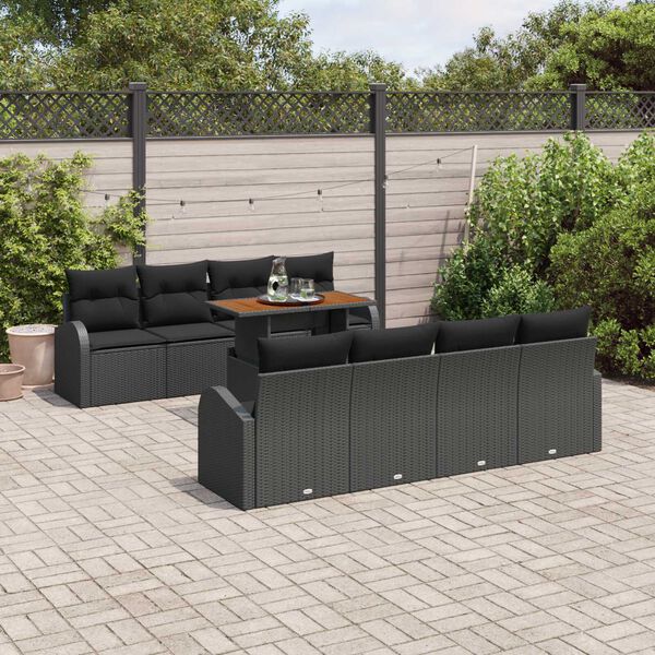 vidaXL Garten-Sofa-Set mit Kissen 7 pcs Schwarz