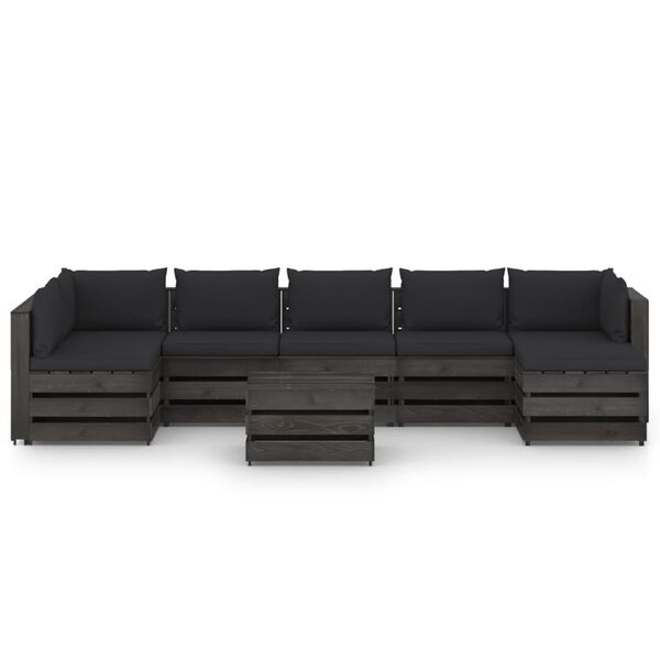 vidaXL 8-tlg. Garten-Lounge-Set mit Kissen Grau Impr&auml;gniertes Holz