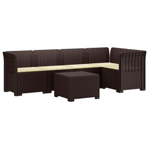 vidaXL 5-Sitzer Gartensofa mit Kissen Rattan-Look PP Braun